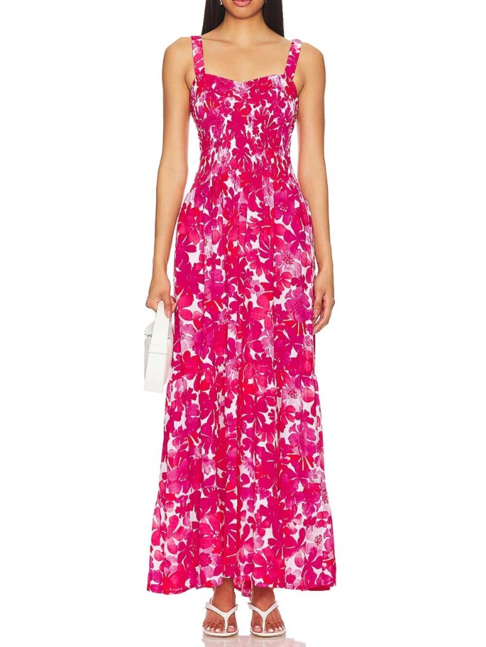 Tiare Hawaii Fiji Flowers Pink Nirvana Smocked Maxi Dress Size XS/S 8394